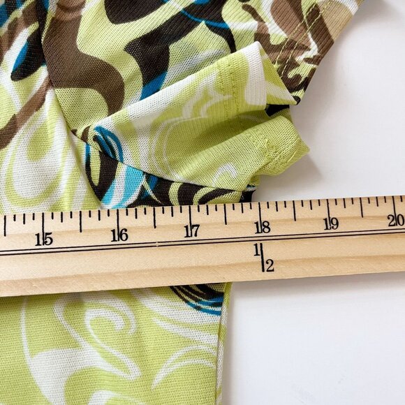 Vintage Y2K Funky Print Mesh Lettuce Hem Short Sleeve Top - Size Small - Picture 5 of 7